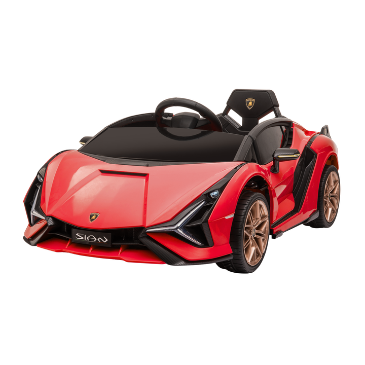 Voiture électrique pour enfants Lamborghini Sian vue de trois-quarts avant coloris rouge