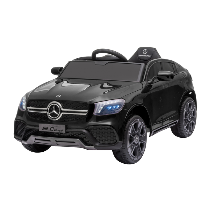 Voiture électrique pour enfants Mercedes GLC Coupé vue de trois-quarts avant coloris noir