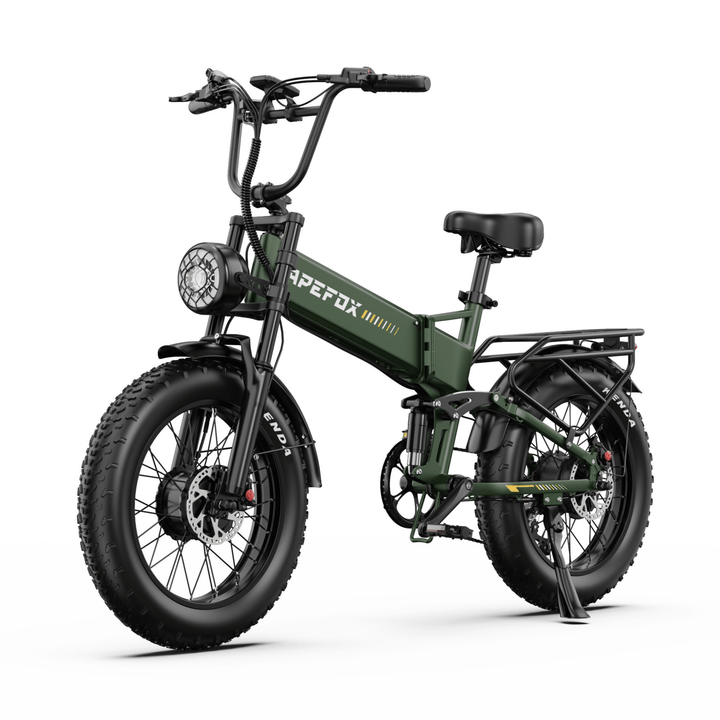 Vélo électrique pliant fat bike APEFOX RH20 vu de trois-quarts avant coloris vert