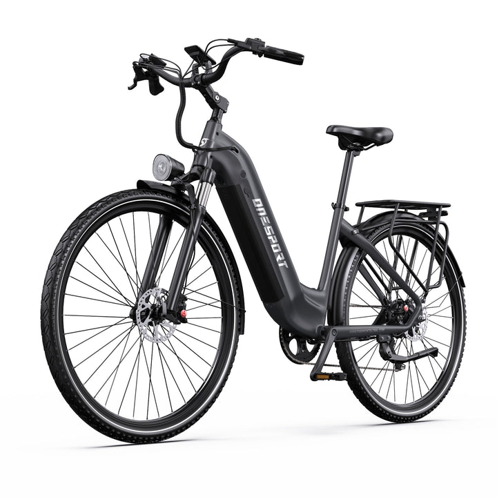 Vélo électrique OneSport OT05 Pro vu de trois-quarts avant coloris noir
