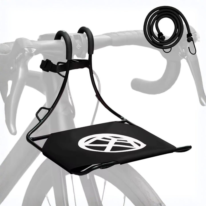 Porte-bagages avant intelligent pour vélo en noir sur le guidon du vélo en gros plan