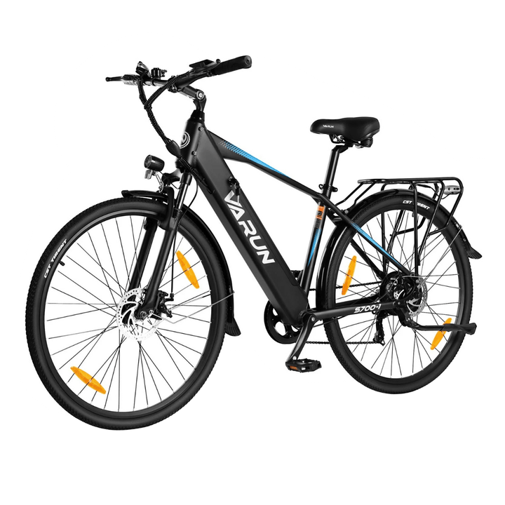 Vélo électrique VARUN S700-1 vu de trois-quarts avant coloris noir