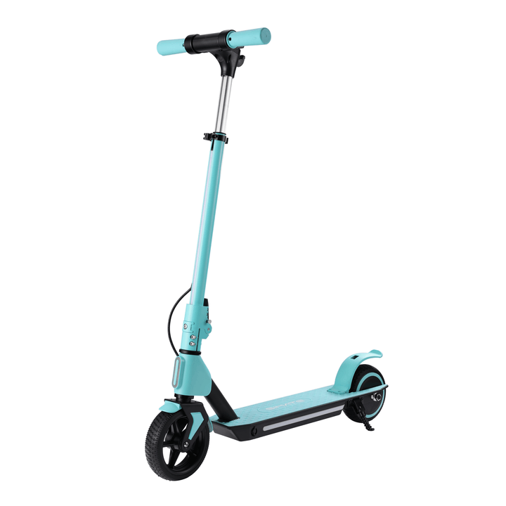 Trottinette électrique pour enfants Wheely Junior S2 Pro vue de trois-quarts avant coloris bleu clair
