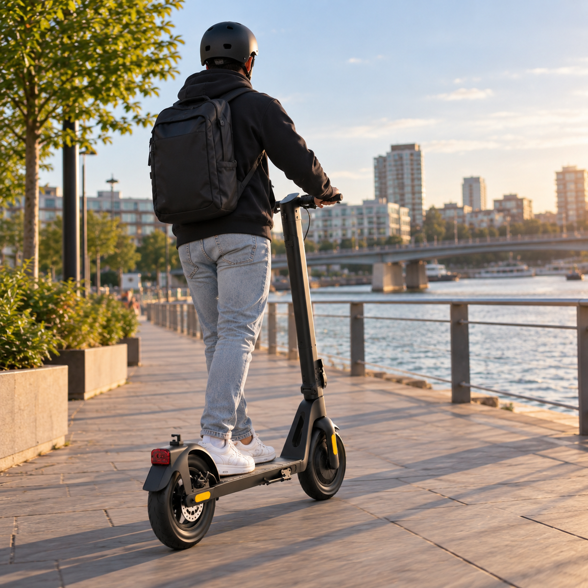 Homme roulant sur la trottinette électrique HX D01 en ville