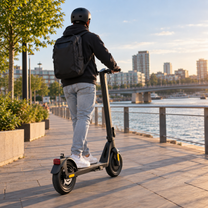 Homme roulant sur la trottinette électrique HX D01 en ville