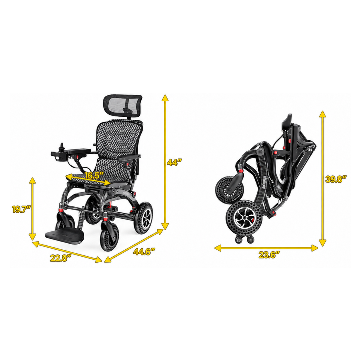 Schéma des dimensions du fauteuil roulant électrique EASWE B10