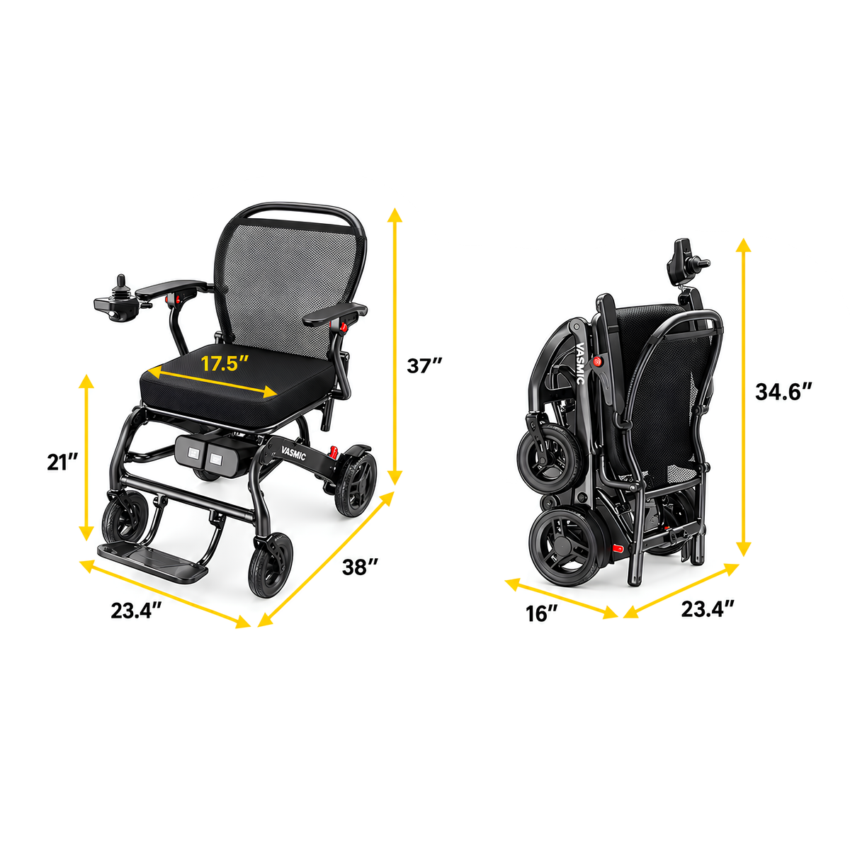 Schéma des dimensions du fauteuil roulant électrique EASWE C20