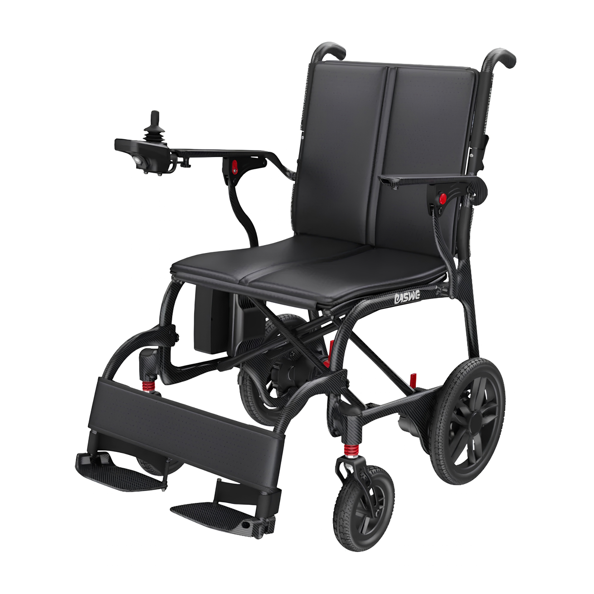 Fauteuil roulant électrique EASWE C30 vu de trois-quarts avant en contre-plongée
