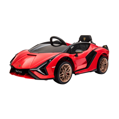 Voiture électrique pour enfants Lamborghini Sian vue de trois-quarts avant coloris rouge