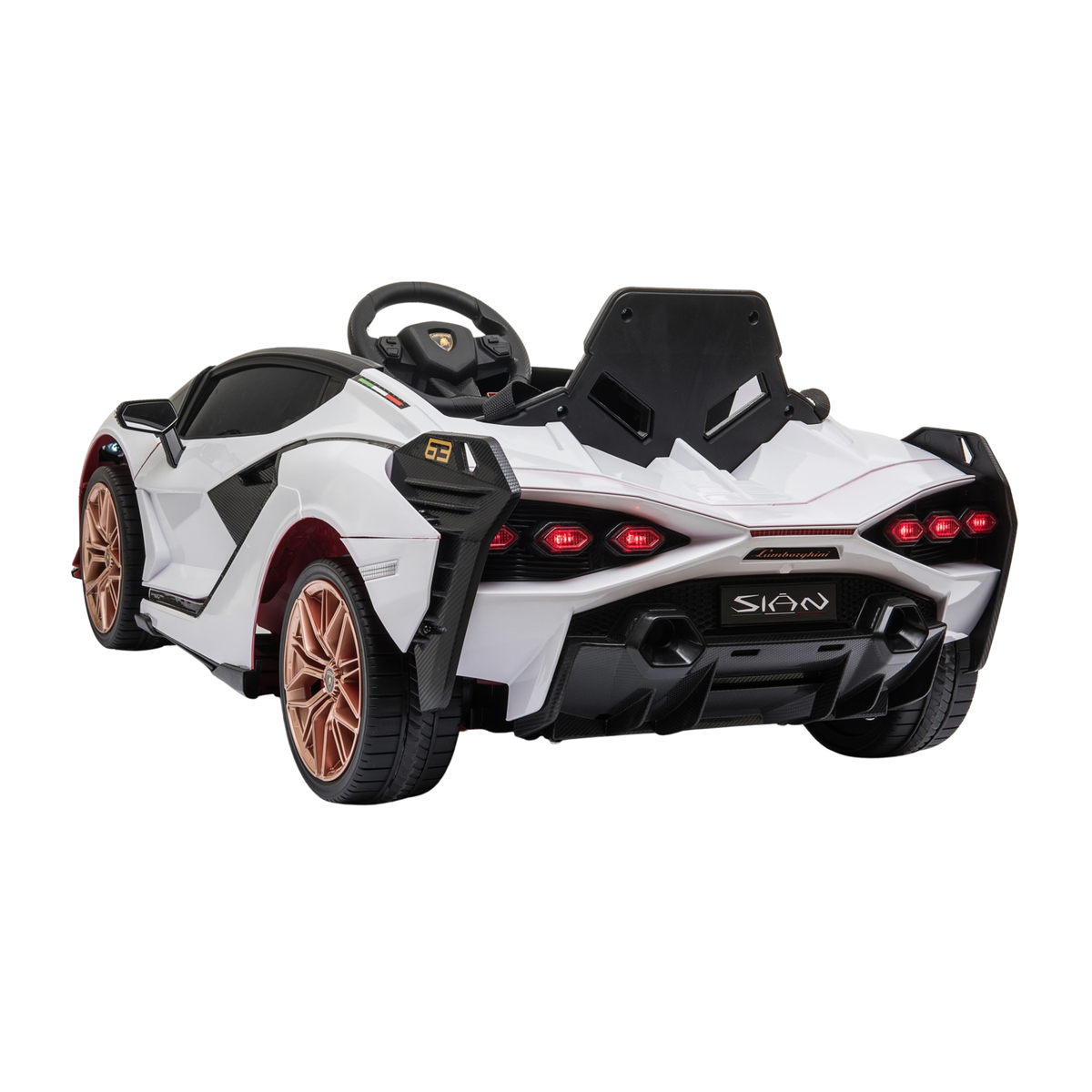 Voiture électrique pour enfants Lamborghini Sian vue de trois-quarts arrière coloris blanc