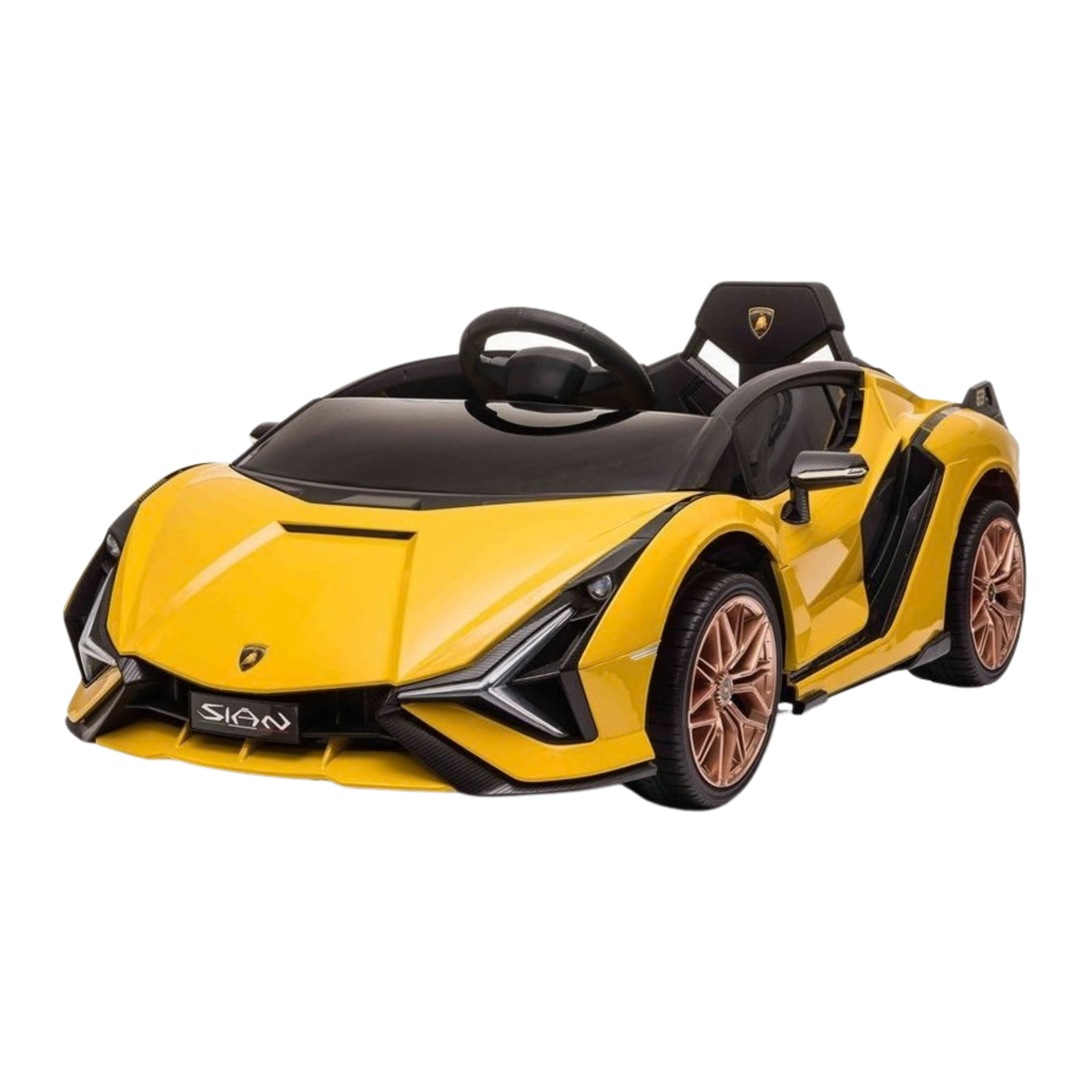 Voiture électrique pour enfants Lamborghini Sian vue de trois-quarts avant coloris jaune