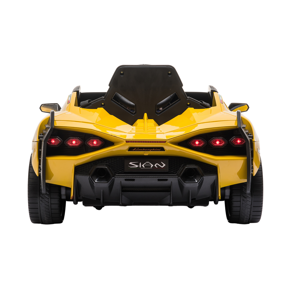 Voiture électrique pour enfants Lamborghini Sian vue de l'arrière coloris jaune