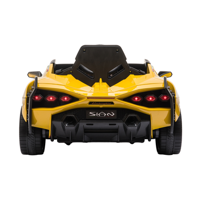 Voiture électrique pour enfants Lamborghini Sian vue de l'arrière coloris jaune