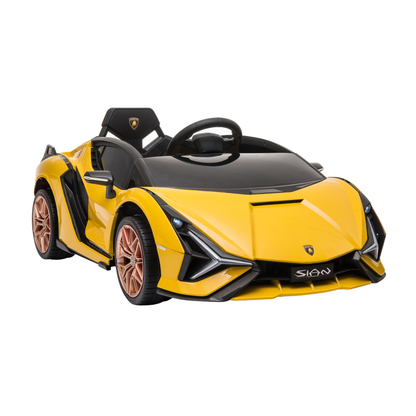 Voiture électrique pour enfants Lamborghini Sian vue de trois-quarts avant coloris jaune