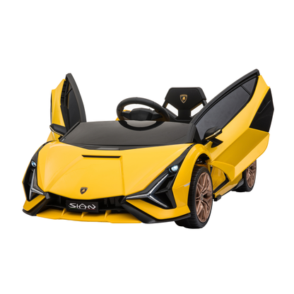 Voiture électrique pour enfants Lamborghini Sian avec les portes ouvertes coloris jaune