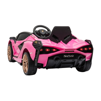 Voiture électrique pour enfants Lamborghini Sian vue de trois-quarts arrière coloris rose