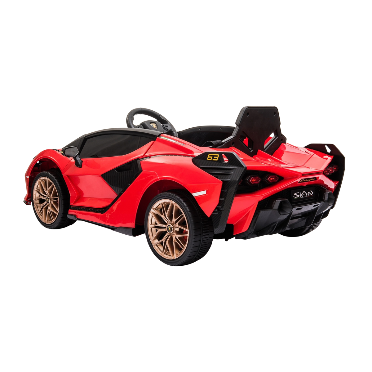Voiture électrique pour enfants Lamborghini Sian vue de trois-quarts arrière coloris rouge