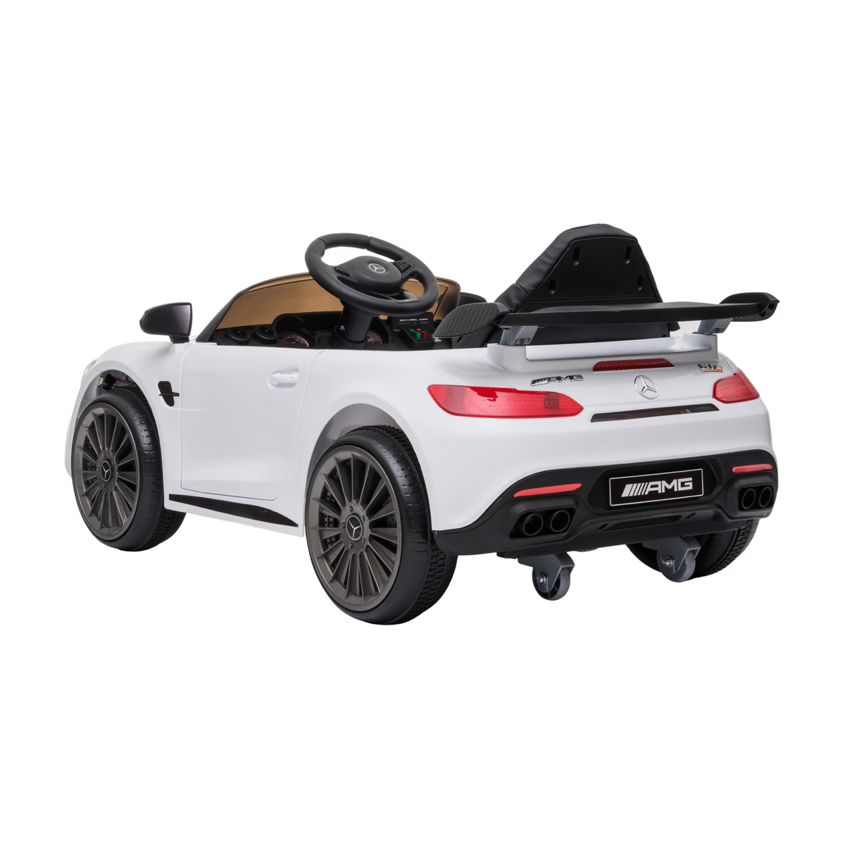Voiture électrique pour enfants Mercedes AMG GT vue de trois-quarts arrière coloris blanc