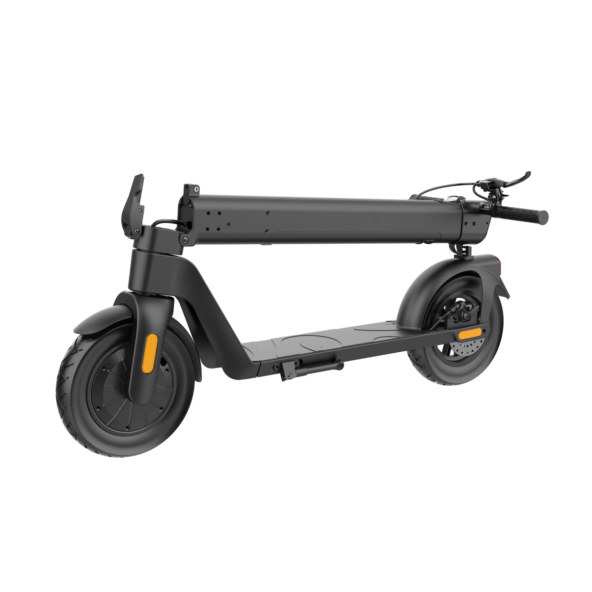 Trottinette électrique HX D01 pliée, vue de trois-quarts avant