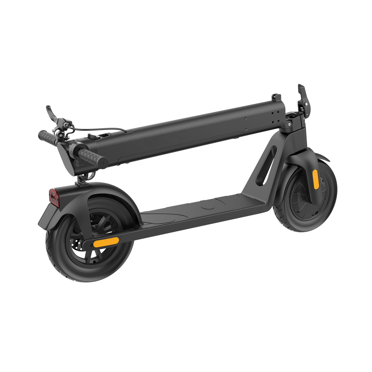 Trottinette électrique HX D01 pliée, vue de trois-quarts arrière