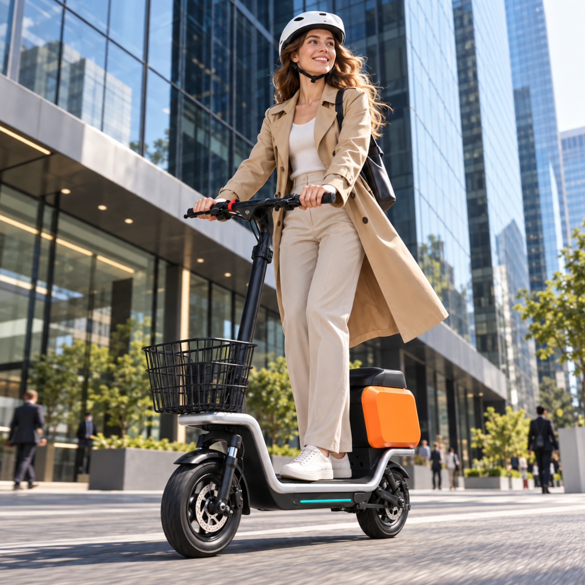 Femme roulant sur la trottinette électrique HX S20 en ville