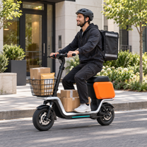 Homme roulant sur la trottinette électrique HX S20 assis en ville