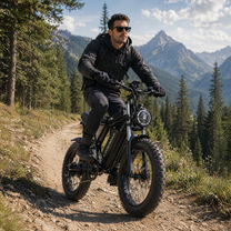 Pilote sur le vélo électrique fat bike LOOKROAD L20 en tout-terrain
