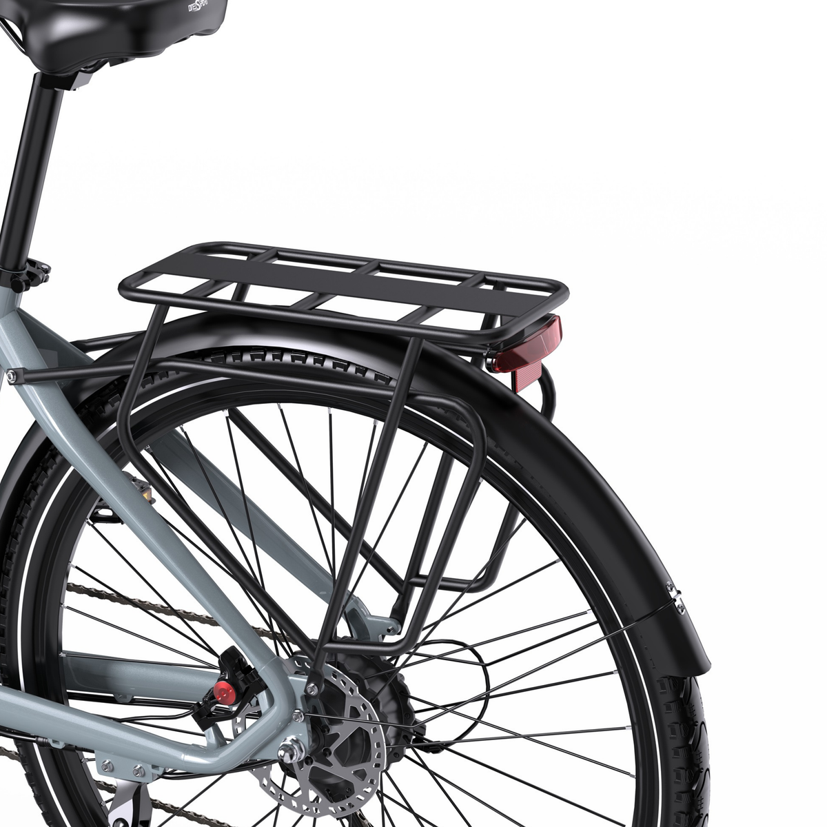 OneSport OT05 Max vu de l'arrière avec porte-bagages, feu arrière, garde-boue et roue arrière
