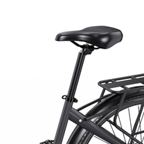 OneSport OT05 Max, gros plan sur la selle noire, la tige de selle et le porte-bagages vus de l'arrière