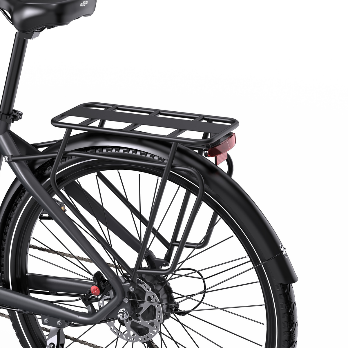 OneSport OT05 Max, partie arrière avec porte-bagages, feu arrière rouge, garde-boue et frein à disque