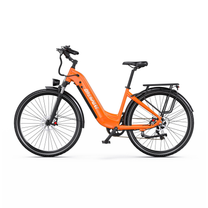 Vélo électrique OneSport OT05 Max orange avec cadre bas, vue de côté