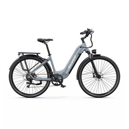 Vélo électrique gris OneSport OT05 Max à cadre bas, vu de côté