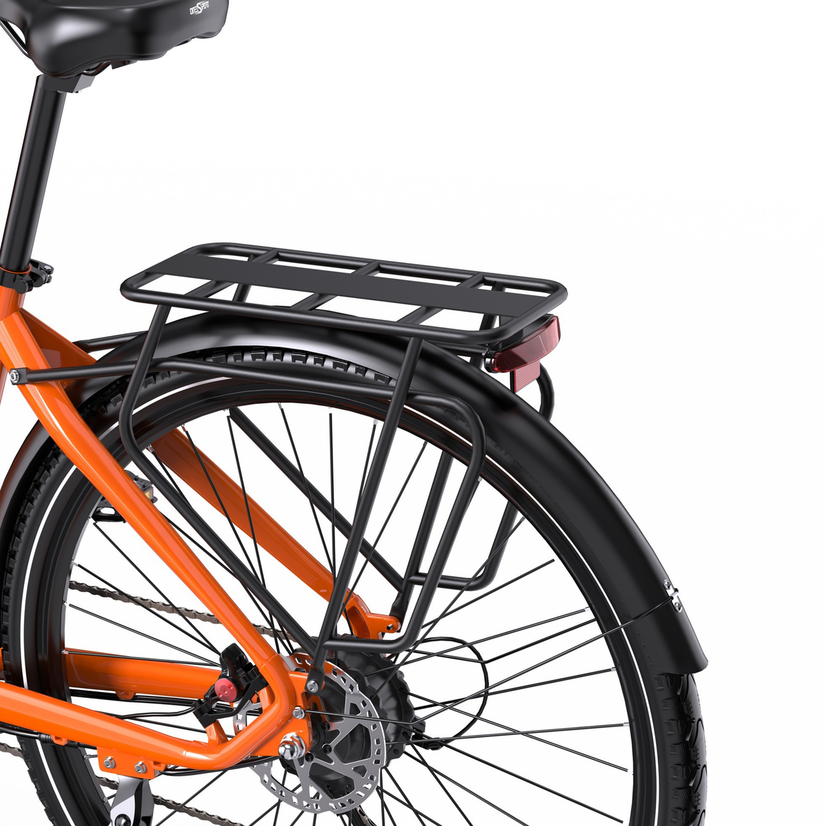 OneSport OT05 Max, roue arrière avec porte-bagages noir, feu arrière rouge, garde-boue et frein à disque