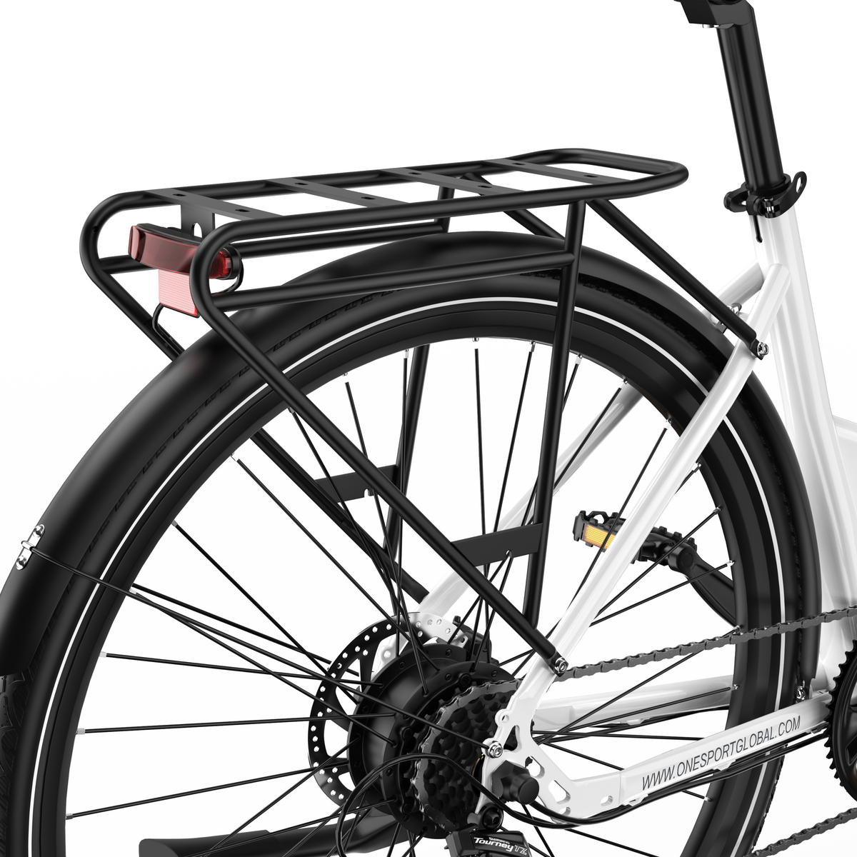 OneSport OT12 Pro, roue arrière avec porte-bagages noir, garde-boue et feu arrière rouge