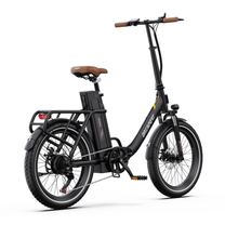 Vélo électrique OneSport OT16 Pro noir, vu de trois quarts arrière côté droit avec chaîne, pédale et porte-bagages