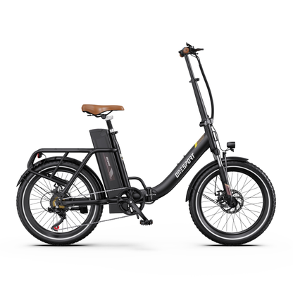 Vélo électrique OneSport OT16 Pro noir vu de profil avec cadre à enjambement bas et selle marron