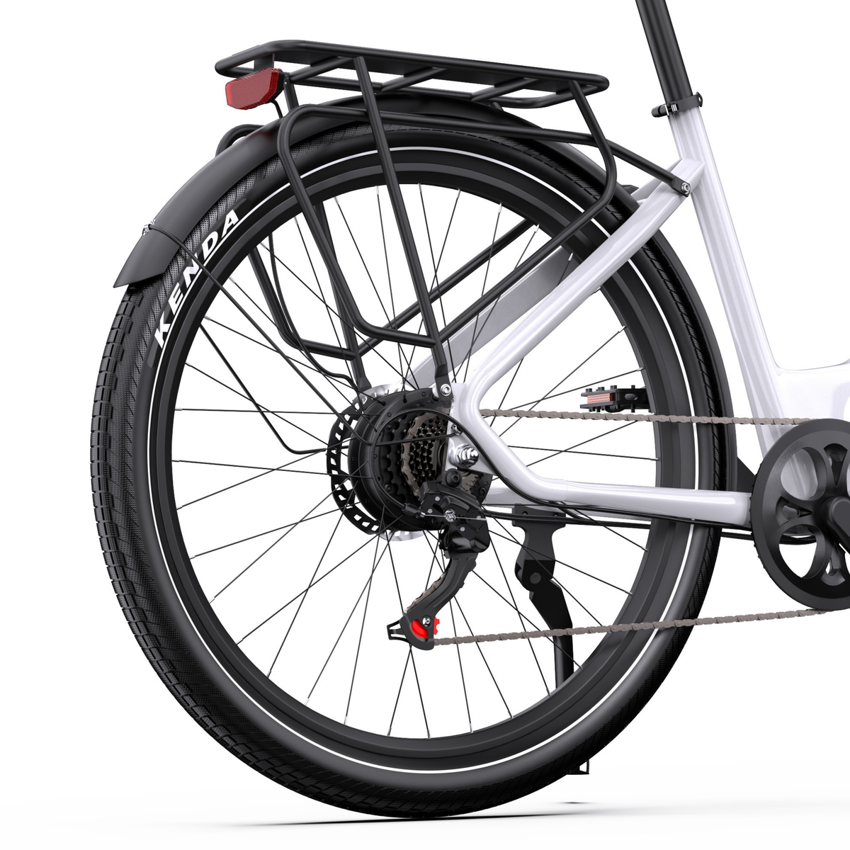 OneSport WT05, roue arrière avec porte-bagages, catadioptre rouge, garde-boue, cassette, béquille et pneu KENDA