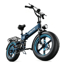 URLIFE T5 vélo électrique bleu de trois quarts avant avec effets lumineux bleus autour des roues