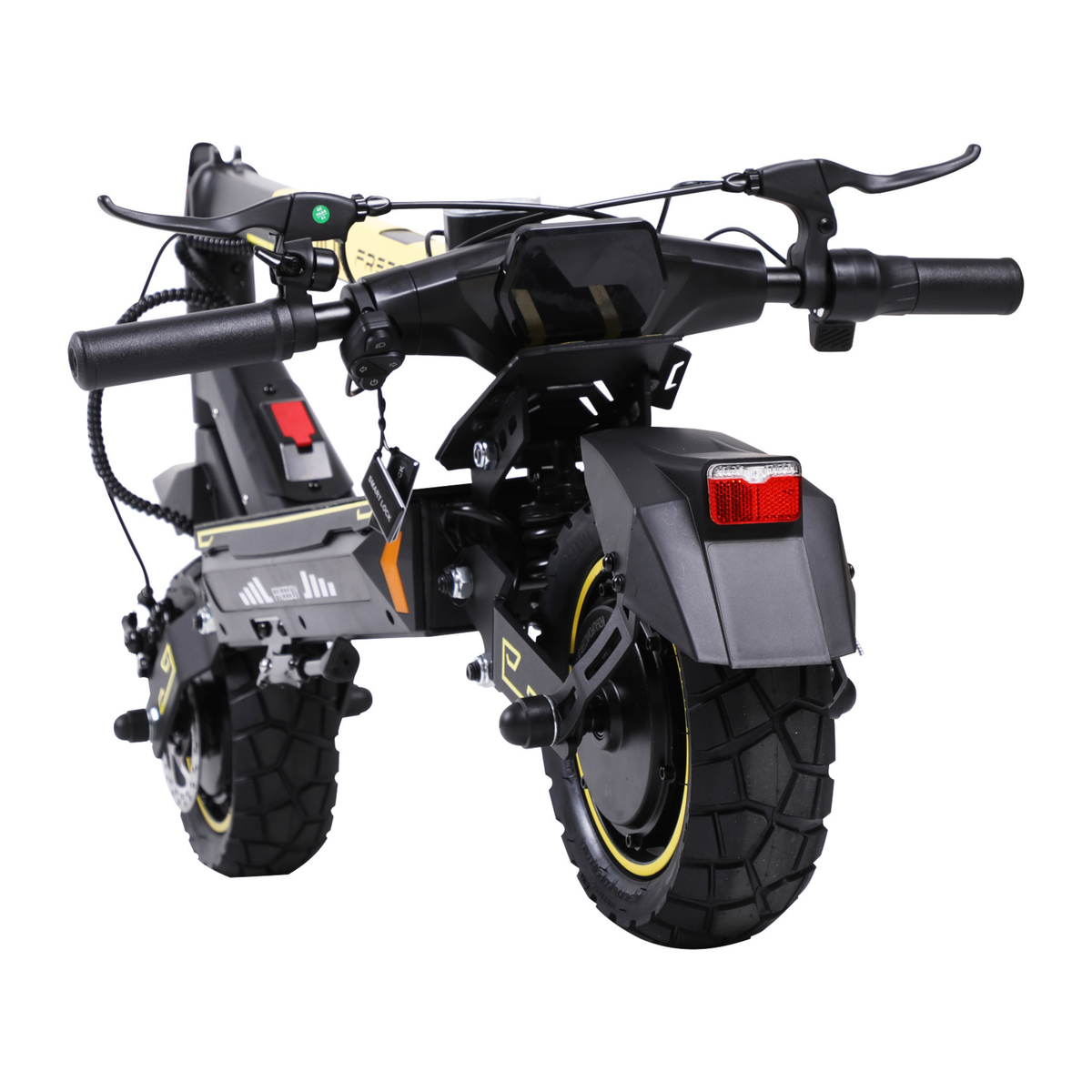 Wheely - H7 vue de l'arrière avec guidon, garde-boue arrière avec catadioptre rouge et pneus à gros crampons