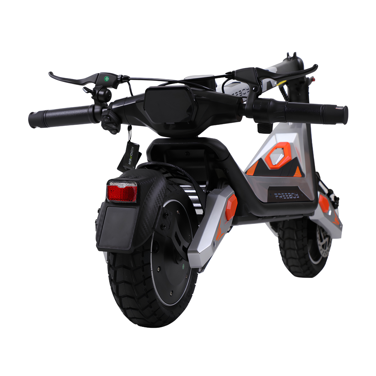 Wheely - J18 vue de l'arrière avec guidon, écran, garde-boue arrière et feu arrière