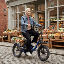 Homme roulant sur le tricycle électrique APEFOX RH30 en ville