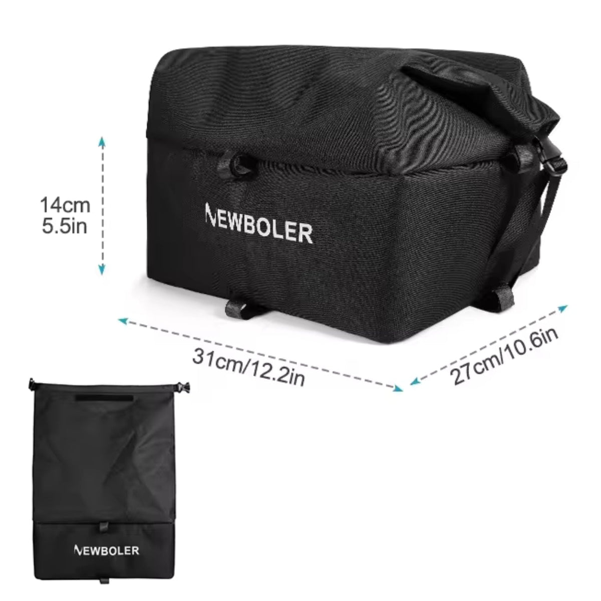 Dimensions de face : panier arrière pour vélo électrique
