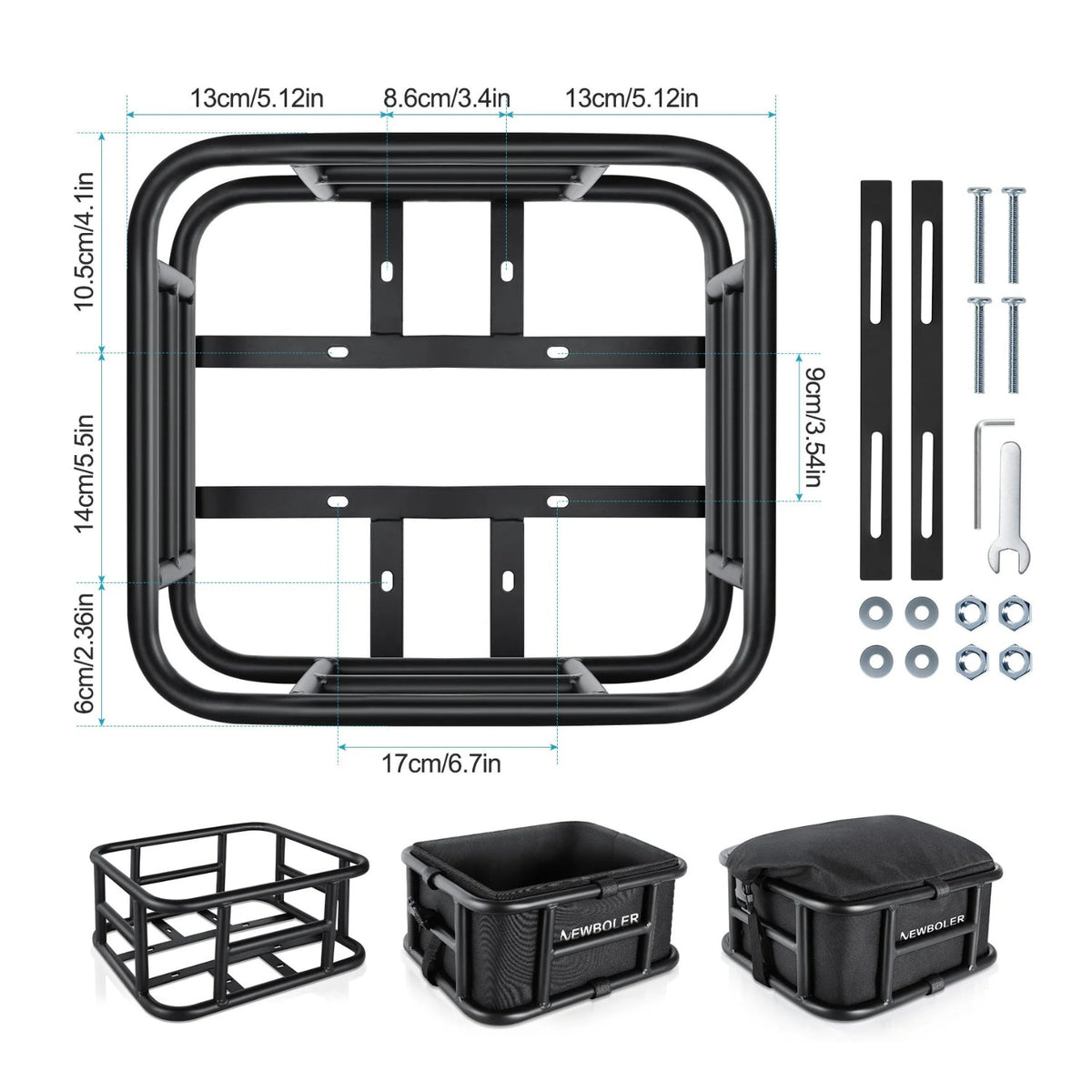 Dimensions : panier arrière pour vélo électrique