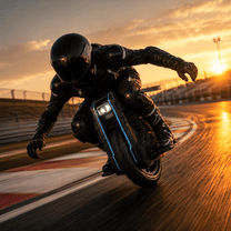 Personne roulant sur le monocycle électrique BEGODE RACE au coucher du soleil
