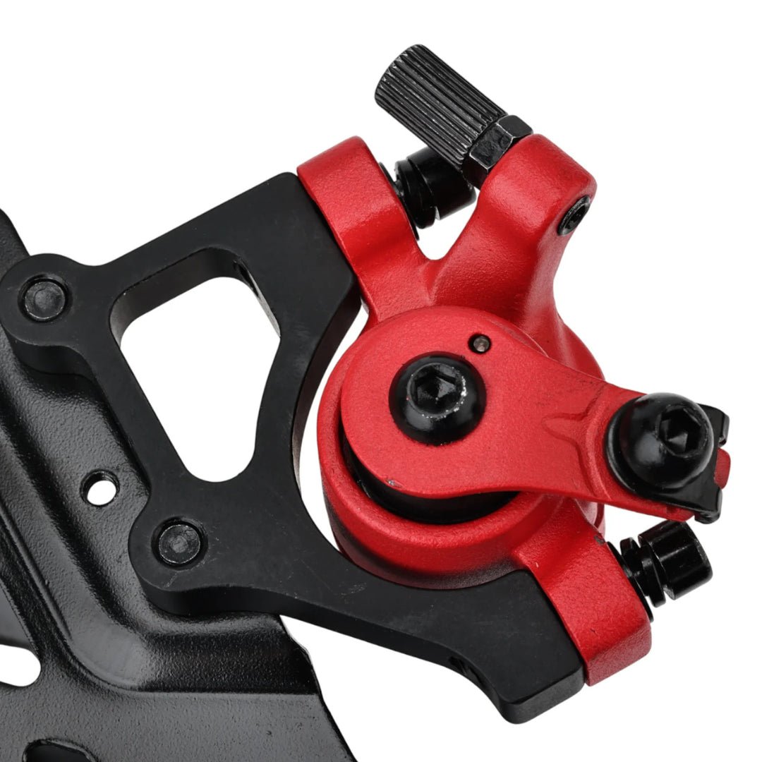 Étrier de frein pour Ninebot F3/F3 Pro en rouge sur la trottinette électrique en gros plan