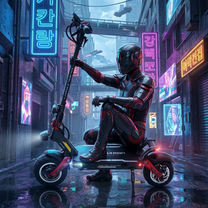 Personne roulant sur la trottinette électrique DUALTRON New Achilleus dans une ambiance nocturne