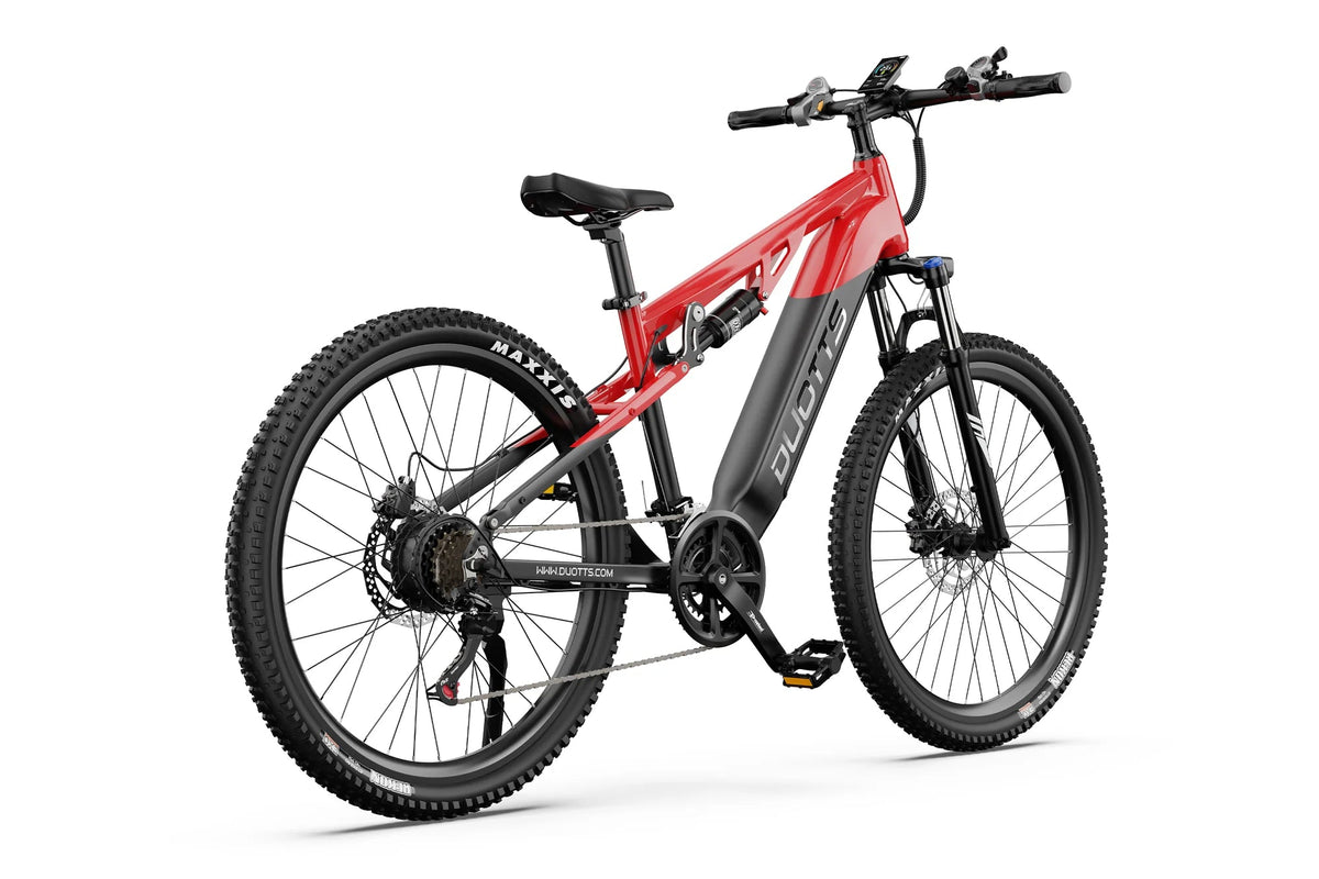 VTT électrique Duotts E29 vu de trois-quarts avant coloris rouge