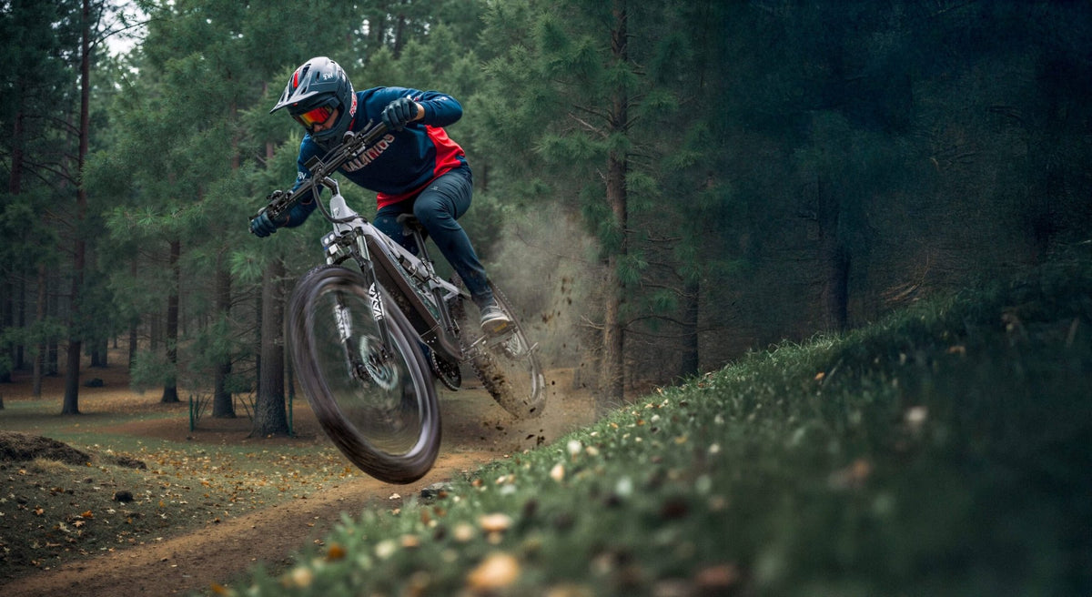 Pilote sur le VTT électrique Duotts E29 en tout-terrain