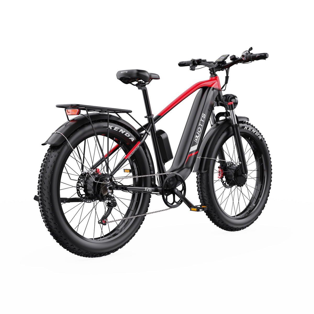 Vélo électrique fat bike Duotts F26 vu de trois-quarts arrière coloris rouge