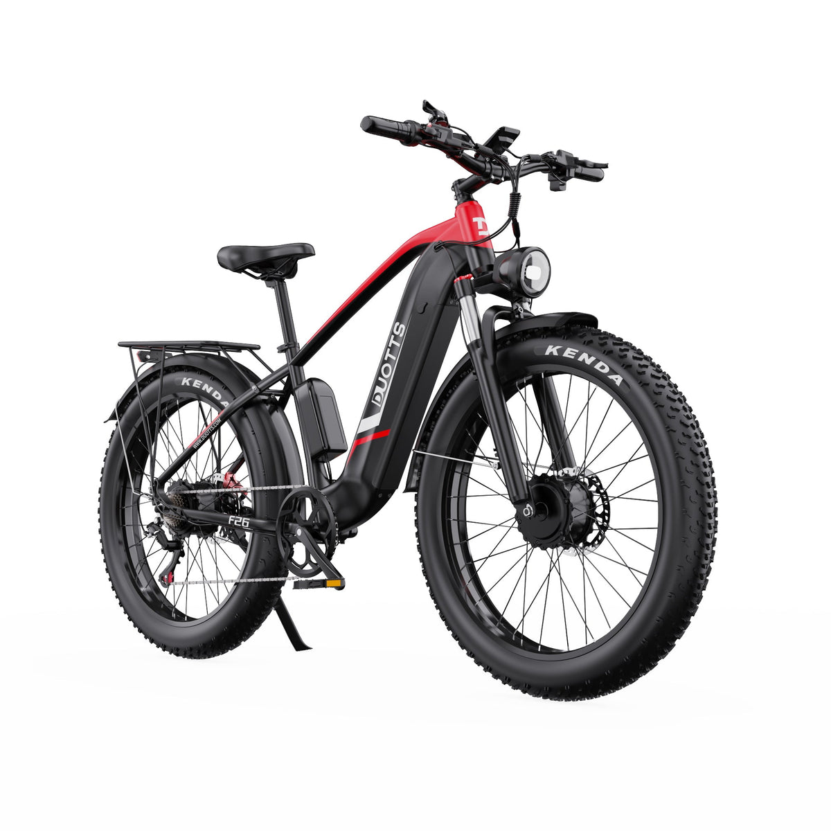 Vélo électrique fat bike Duotts F26 vu de trois-quarts avant coloris rouge